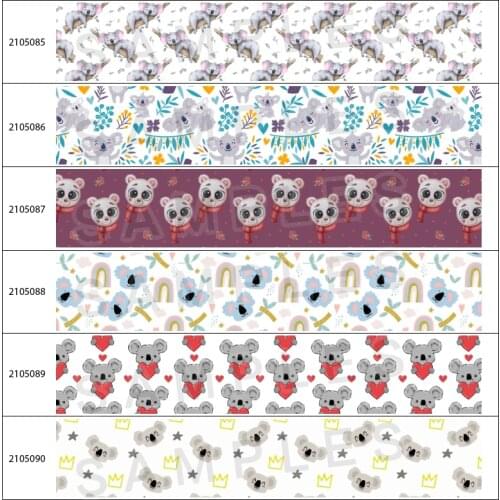 Cartoon koala pattern grosgrain satin ribbon crafts decorative bow 10 yards