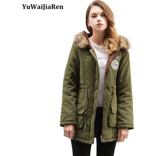 YuWaiJiaRen Autumn Winter Women Jacket Cotton Padded Casual Slim Long Coat Womens Emboridery Thick Warm Hooded Parkas