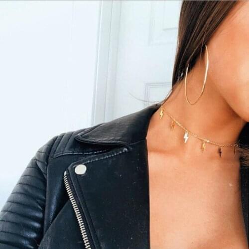 New Fashion Lightning Shape Gold Silver Color Pendant Necklace for Women Girl Jewelry Boho Statement Choker Necklaces Chains
