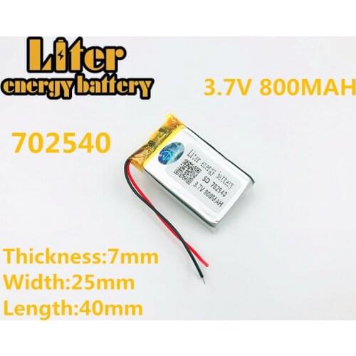 3.7V 800mAh Rechargeable li Polymer Li-ion Battery For bluetooth headset MP3 MP4 speaker mouse recorder 072540 702540