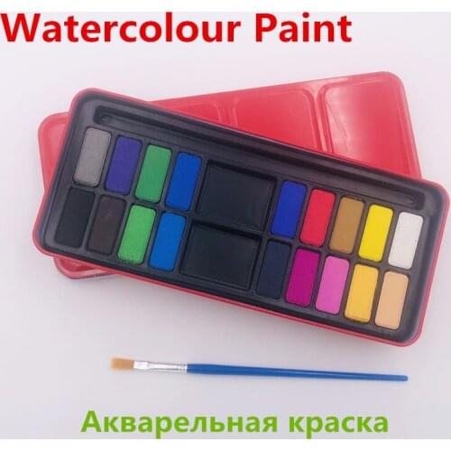 18 Colors Professional Solid Watercolor Paints Paint Box with Paintbrush Bright Color Portable Sketch Color Art Tool