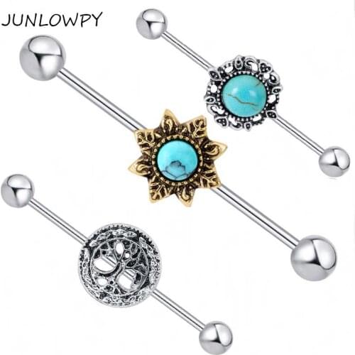 JUNLOWPY Ear Industrial Barbell Scaffold Ear Barbell Piercing Cartilage Eearring Tongue Body Jewelry Industrial Piercing 20pcs
