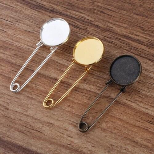 Blank Brooch Base Round Curved Bezel Pins Back Metal Clips Brooches Settings DIY Badage Pins Findings Jewelry Accessories