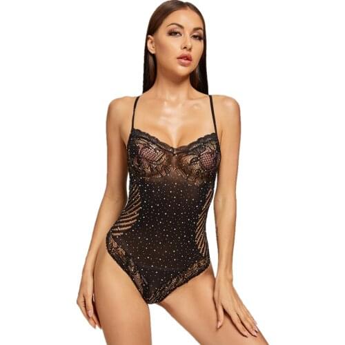 Diamonds Sexy Floral Lace Bodysuit Women Bandage Bodysuit Ladies Bodysuit Women Fishnet Bodysuit Summer Overalls