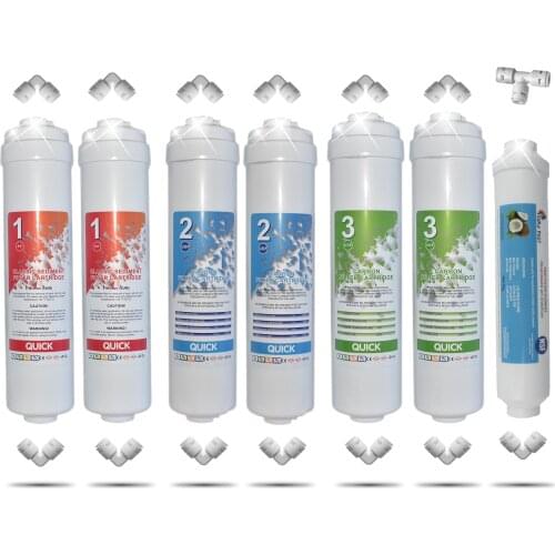 RO 4 Stage Replacement İnline Water Filter PP Sediment, Gac, Gac + T33 NSF Europost 2.5" OD X 12" Length, 1/4" New Quick Thread