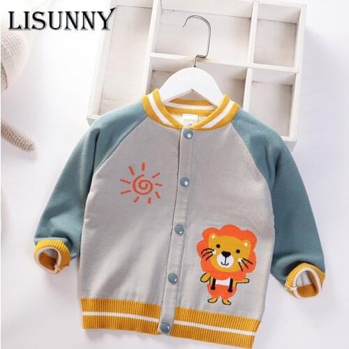 Baby Boys Sweater Cardigan Coat 2021 Autumn Winter Children Sweaters Kids Knit Clothes Cartoon Color matching Toddler 0-5y