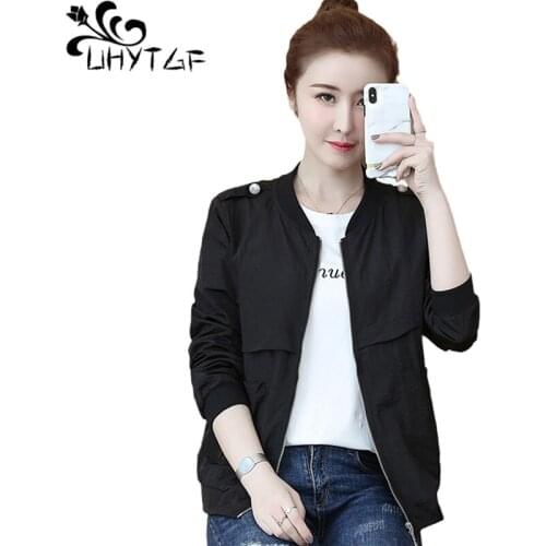 UHYTGF Womens Spring Jacket Solid Wild Casual Student Short Coat Long-Sleeved Loose Thin Plus Size Outwear Female Chaquetas 1312