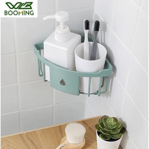 WBBOOMING Plastic Wall-mounted Bathroom Storage Shelves Kitchen Storage Organizer Corner Shampoo and Shower Gel Shelf Holder