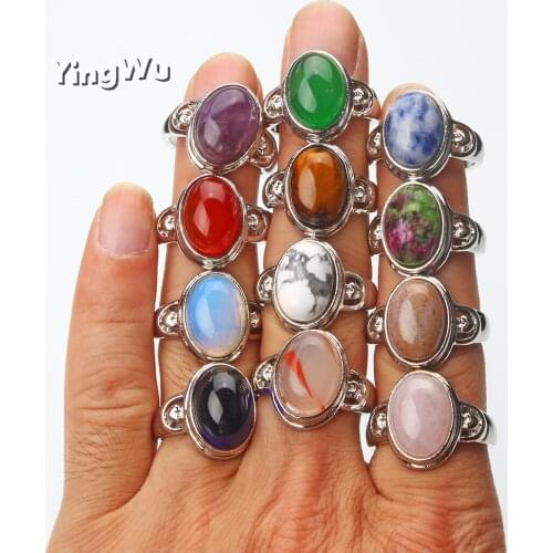 Yingwu Wholesale 5pcs Lots Vintage Antique Natural Stone Ring Jewelry Blue turquoises Opal Finger Ring For Women Wedding Rings