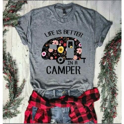 Plus Size Top Womens T-shirts Female Pink Life Is Better Tops Camper Tshirt Women Shirt Graphic Tees