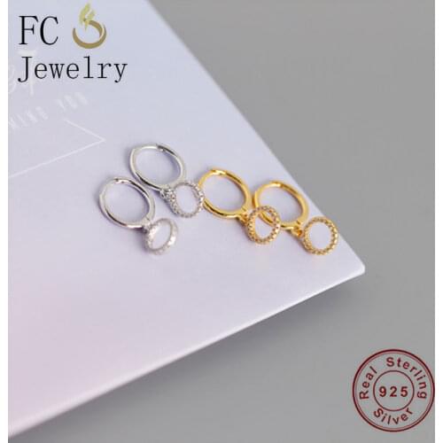 FC Jewelry 925 Sterling Silver Simple Golden Circle Zirconia Hoop Earring For Women Accessories Ear Boucle Party 2020 NEW