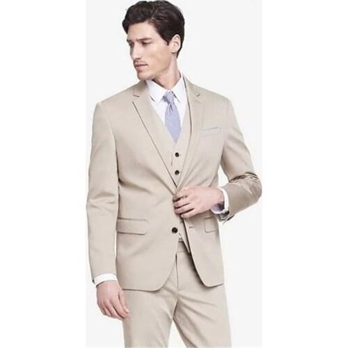 High Quality Groom Tuxedo Beige Groomsmen Notch Lapel Wedding/Dinner Suits Best Man Bridegroom (Jacket+Pants+Vest)