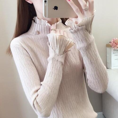 Spring Autumn Style Women Knitted Pullover Tops Lady Casual Turtleneck Long Sleeve knitted Sweater Pullover ZZ0936