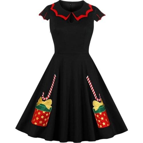 Women Christmas Dress 2021 Sleeveless Black Vintage Party Festival Gift Black Dresses Vestidos Winter Dress QZ0165