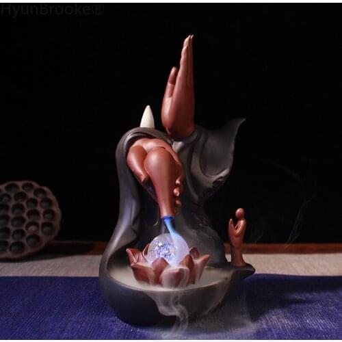 10Pcs Cones + LED Crystal ball Zen Incense Burner Buddha Hand Backflow Incense Burner Lotus Incense Burner Buddhism decoration