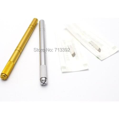10Pcs Gold/Sliver Latest Permanent Makeup Manual Pen Makeup Eyebrow Lips Handwork Pen