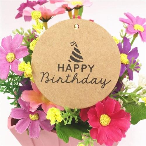 100Pcs/Lot 6x6cm Paper Cardboard Tags Printed Happy Birthday Flowers Dandelion Love For Party Mother`s Day Gift Supply Label Tag