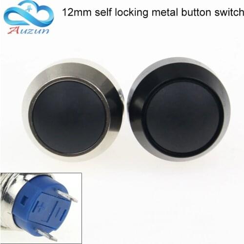 12mm metal button self-locking switch big head oxidized black small button switch two feet waterproof