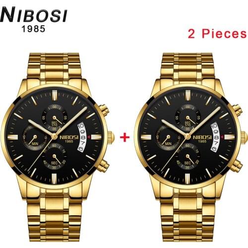 2pcs NIBOSI 2309 Mens Watches Luxury Top Brand Mens Fashion Casual Dress Watch Military Quartz Wristwatches Relogio Masculino