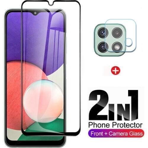 2 in 1 Screen Protective Glass for Samsung Galaxy A22 5G Tempered Protector Camera Lens Film for Svmsung A 22 Protective Glass