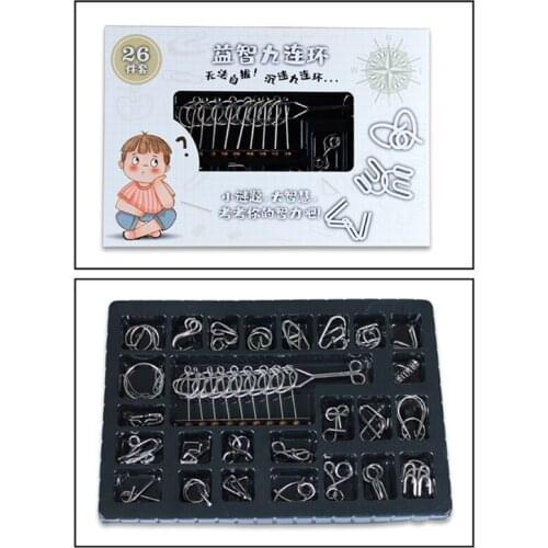 26pcs/set Metal Montessori Puzzle Wire IQ Mind Brain Teaser Children Adults Interactive Game Reliever Educational Toys