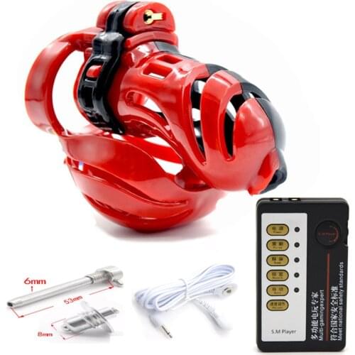 3D Design Male Chastity Device Electroc Sex Cock Cage, Penis Ring With Scrotum Penis Plug Lock Cage, Electric Shock Sex Toys For
