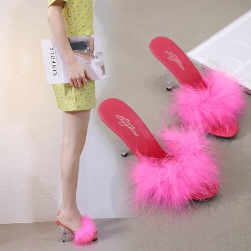 5 Colors Shoes Woman Slipper 2019 Transparent Crystal Heels 7-10cm Wedding Shoe Sandals Sexy Big Yards Interest Female Slipper