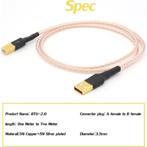 8xTwist 5N OCC pure copper +silver plated braided HIFI USB Cable DAC A-B OCC Silver Plated Digital AB Audio A to B Audio Cable