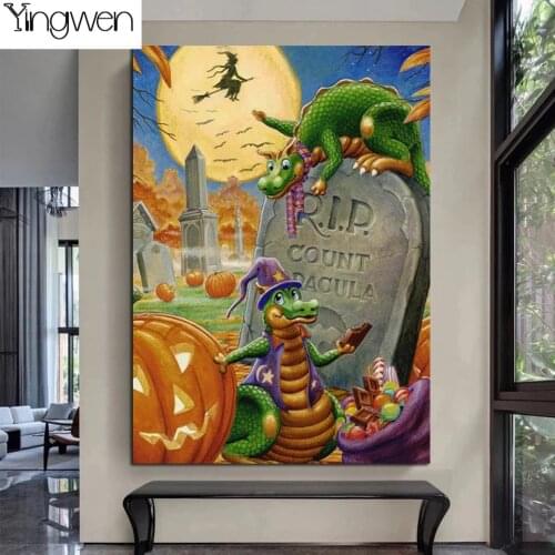 Cartoon Dragon Witch 5D Diy Diamond Painting Full Diamond Embroidery Cross Stitch Kits Picture Mosaic NEW Halloween Home Decor