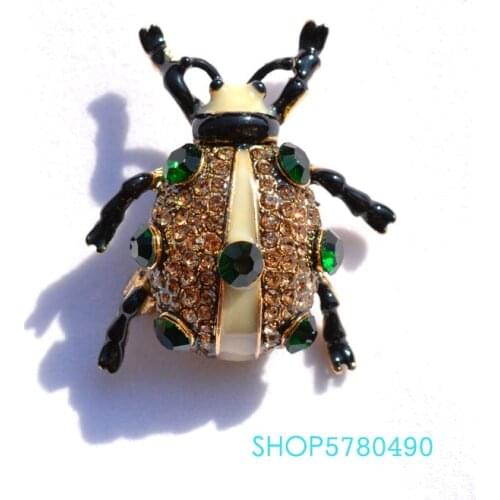 Decorative Rhinestone Ladybird Cute Brooch Gold Color Women Painted Insect Pin Lady Gifts Corsage Coat Ornaments Fashion Jewelry