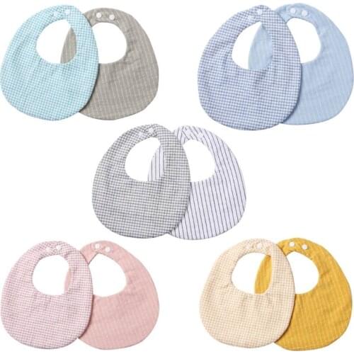 H3CD Baby Linen Cotton Bib Double Sided Lattice Printing Feeding Apron Saliva Towel