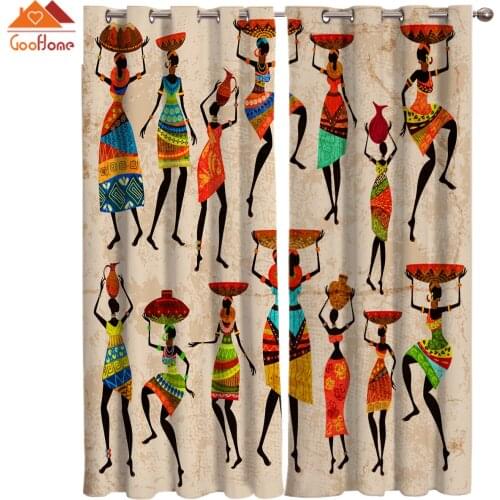 Ethnic African Women Window Curtains Living Room Outdoor Fabric Drapes Curtain Home Decor
