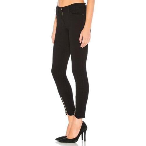 European Fashion Black Front Split Zipper Slim Jeans Woman Street Style Denim Ankle Length Pencil Pants Winter Warm Jeans Mujer