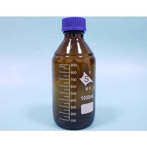 Brown reagent bottle,With blue screw cover,Normal glass,Capacity 1000ml,Graduation Sample Vials Plastic Lid