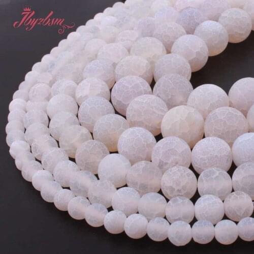 Natural White Agates Frost Matte Cracked Round Loose Beads 6/8/10/12mm Stone Beads For DIY Necklace Bracelets Jewelry Making 15"