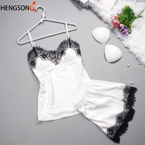 Summer Women Sexy Sleepwear Lace-up Padded Ladies Sling Pajamas Short Sleepwear Set Lace Stitching Sleepwear For Women