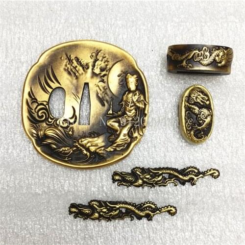 Copper A Set Japanese Sword Fittings HandGuard For Katana Wakizashi Theme Nice Tsuba DIY Fittngs