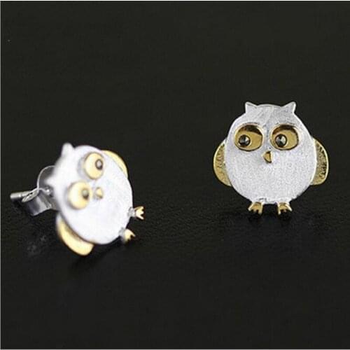 925 Sterling Silver Jewelry Fashion Cute Animal Exquisite New Scrub Drawing Owl Small Earrings SE33