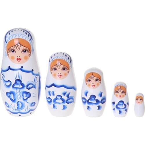 5pcs/set Fashion Russian Dolls Paint 5pieces Wood Crafts Creative Children Birthday Gift Children Education Matryoshka Doll