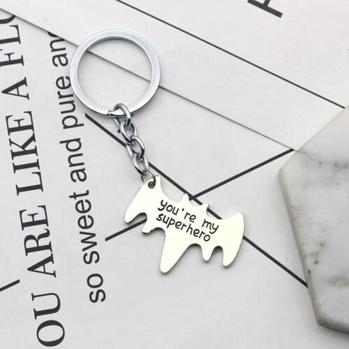 Fashion Creative Bat Keychain Letters You Are My Superhero Couple Gift Keys HolderMens Accessories Pendant