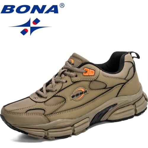 BONA 2020 New Designers Action Leather Sneakers Men Lace-Up Sports Training Shoes Trend Fitness Man Running Walking Shoes Comfy