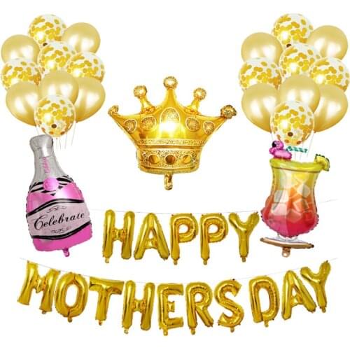 1Set Happy Mothers day Party Decoration Supplies Women Hero Celebrate Love Great Mom Relax Day Wine Wineglass Foil Balloons Set