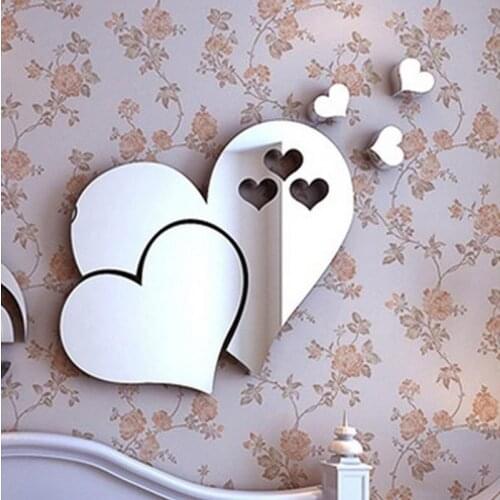 1pcs Love Reflector Ball Room Bathroom Decor Acrylic Wall Mirror Irregular Mirror Living Room Decoration Mini Sticker Mirror