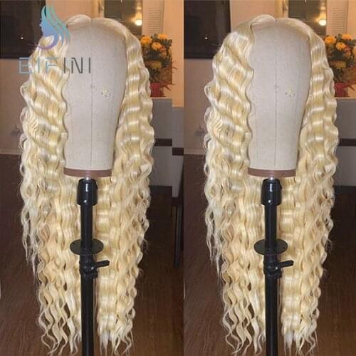 180% Density Deep Wave T Part Lace Wigs 613 Blonde Peruvian Remy Human Hair Lace Closure Wigs Pre Plucked For Women Eifini Wigs