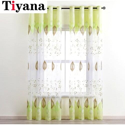 Green Leaf Sheer Curtains for Living Room Bedroom Modern Kitchen Voile Sheer Curtains for Window Tulle Curtains Drapes ZH410Y
