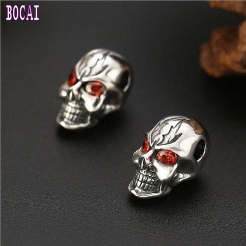 S925 sterling silver punk style Thai silver inlaid taro black stone beaded diy bracelet accessories loose beads