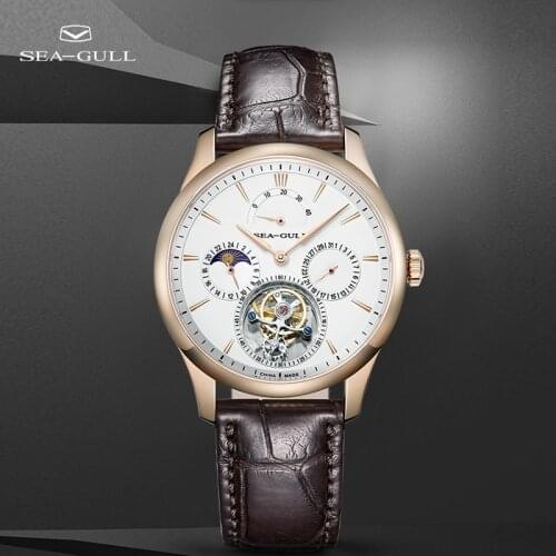 Seagull Tourbillon Watch High-end Mens Manual Mechanical Watch Multifunctional Calendar Moon Phase Mechanical Watch 518.937