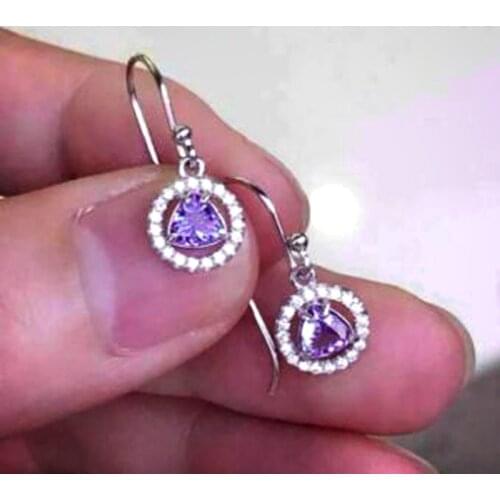 Huitan Charming Purple Color Drop Earrings for Women Brilliant CZ Stone Bridal Wedding Party Elegant Accessories Fashion Jewelry
