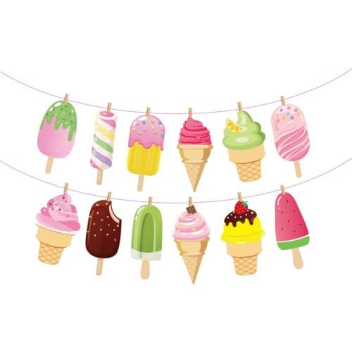 Sweet Cone Popsicle Hanging Bunting DIY Baby Shower Party Decoration Ice Cream Kids Party Favors Happy Birthday Party Banners