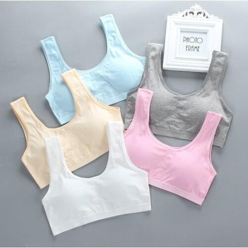 Sports Underwear Kids Cotton Sports Training Bra Underwear Solid Color Scoop Neckline Teenage Puberty Girl Wireless